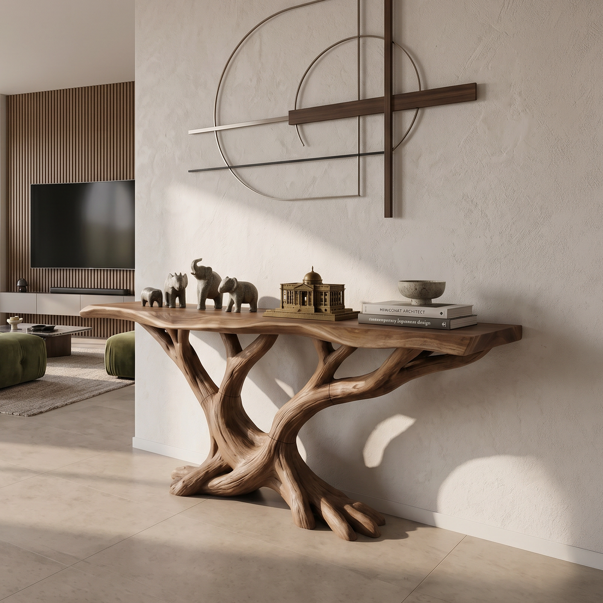 Organic Twisted Wood Console Table Contemporary Hallway