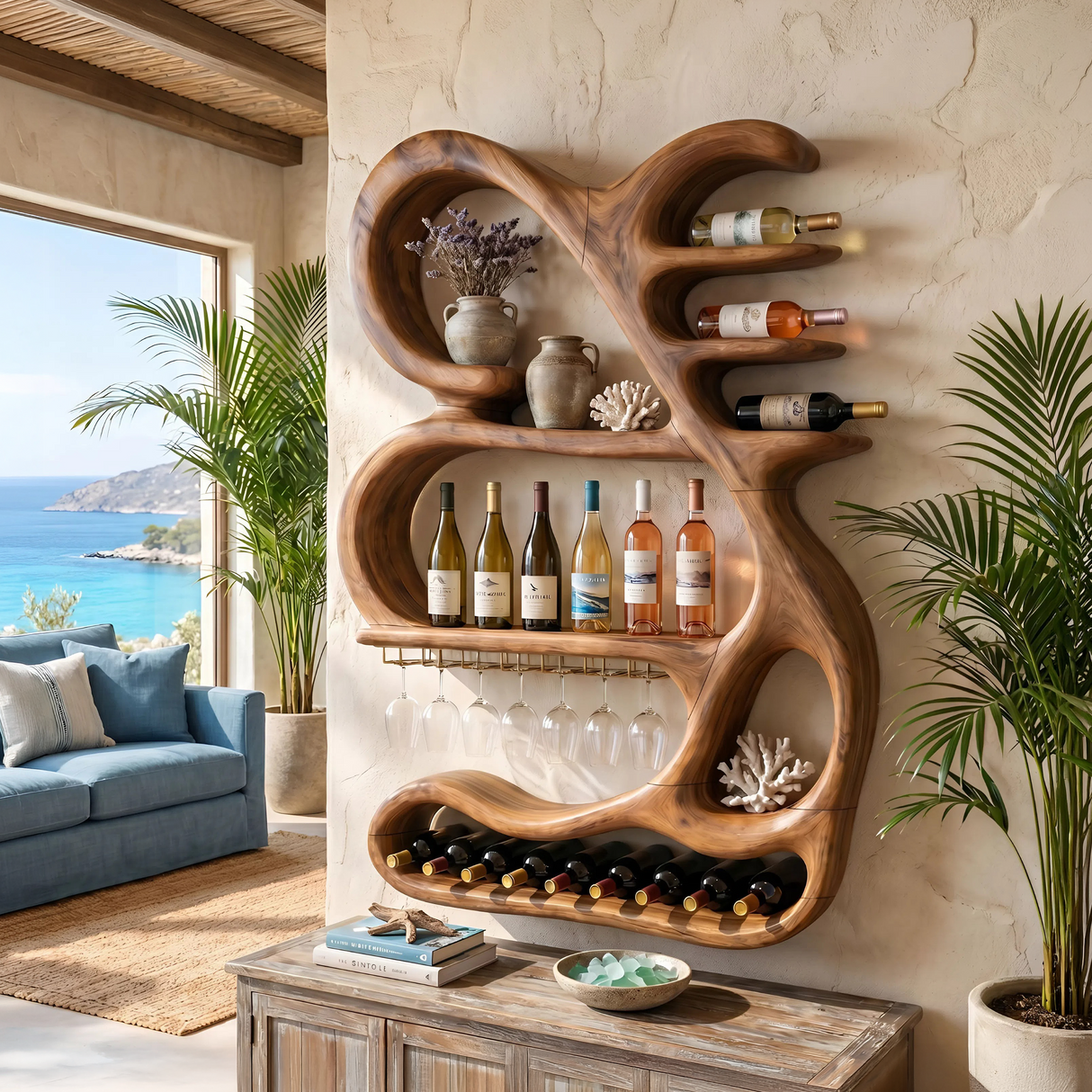 Organic Sculptural Wine Display Rack For Home Bar