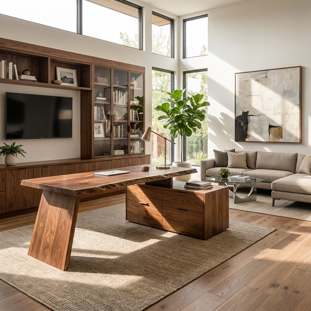 Modern Desk With Storage Shelf For Home Workspace