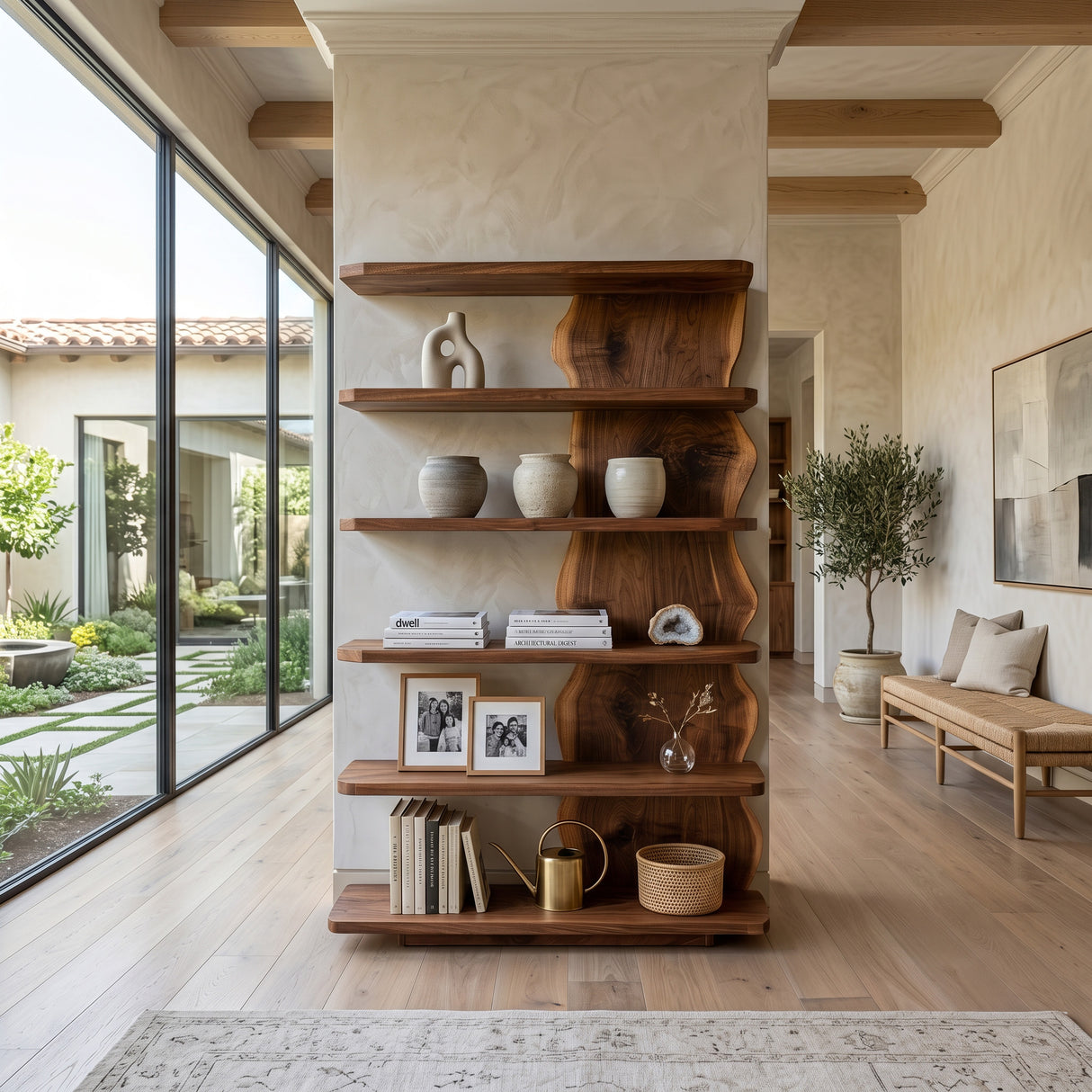 Scandinavian Natural Wood Standing Shelf For Corner Space