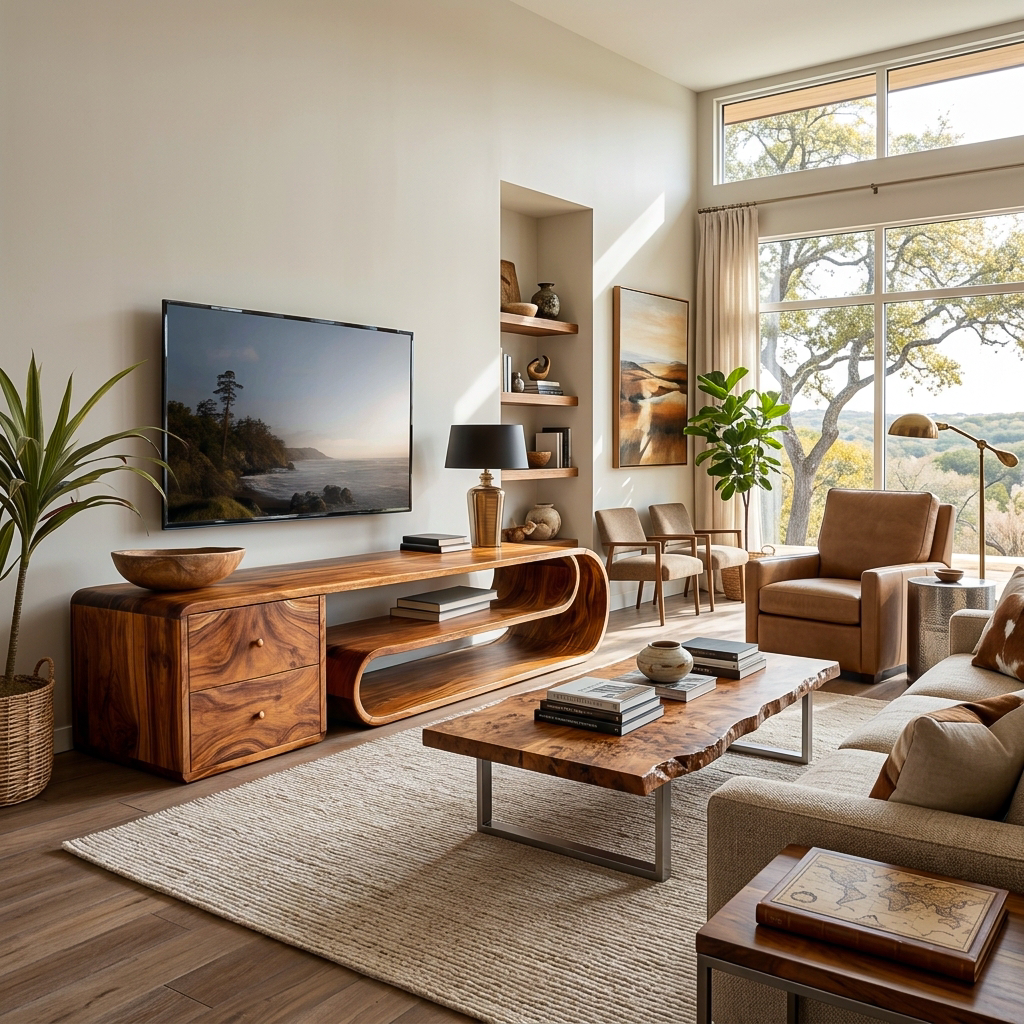 Wooden TV Console With Drawers For Living Room Setup