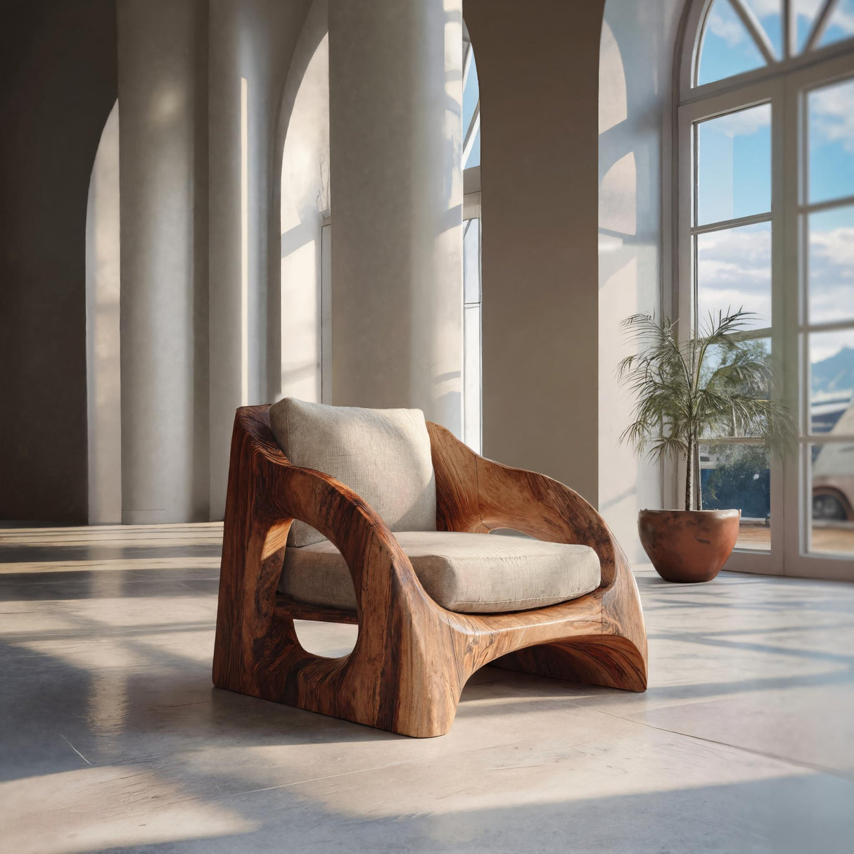 Mid Century Armchair With Sculptural Design For Living Room