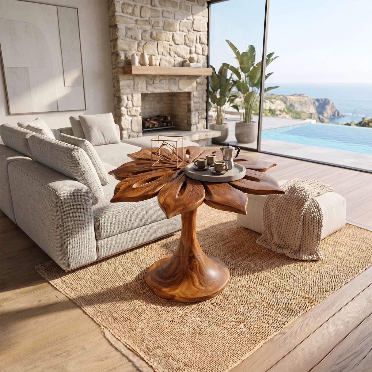 Organic Leaf Top Accent Table Luxury Living Room