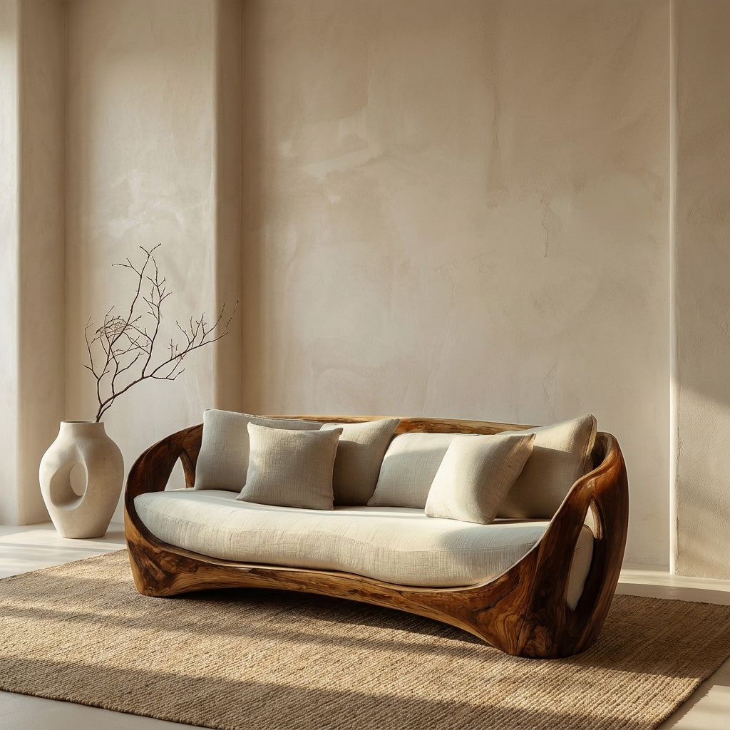 Sculptural Wooden Frame Sofa For Modern Living Room