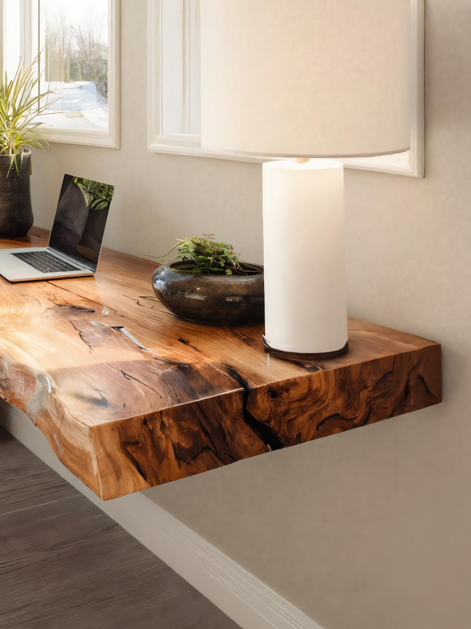 Modern Live Edge Floating Desk For Home Office Workspace