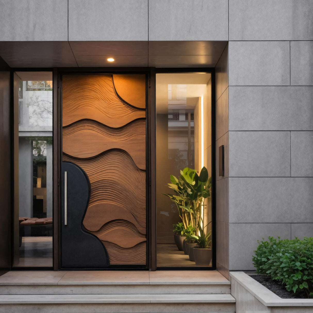 Modern Wave Door With Flowing Texture For Entrance