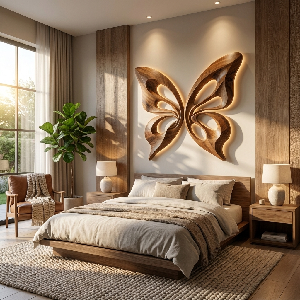 Modern Wooden Butterfly Wall Art Hand Carved For Living Decor
