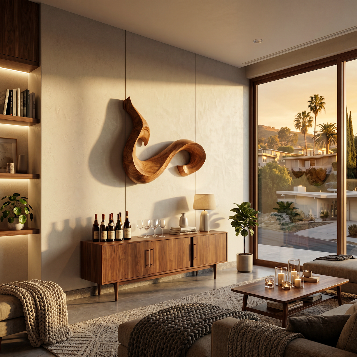 Modern Abstract Curved Wooden Wall Art For Living Room Decor