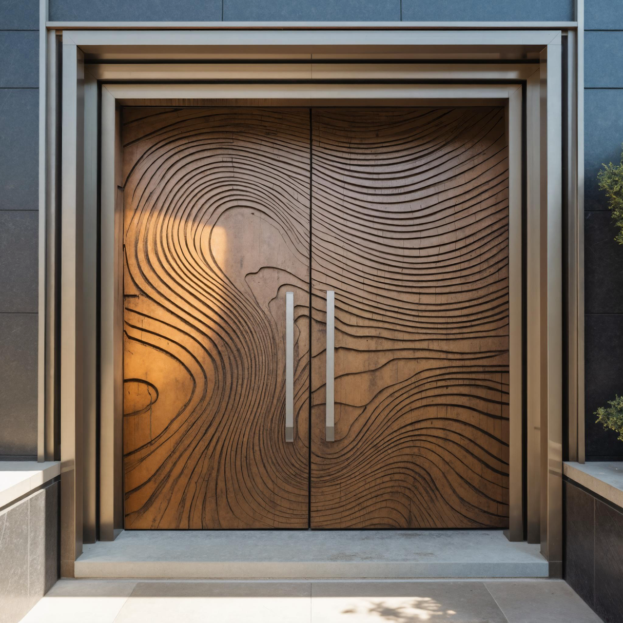Modern Sculptural Double Front Door With Contour Design For Villa