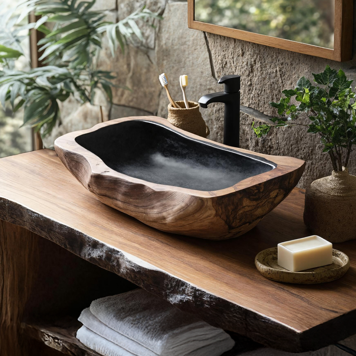 Farmhouse Rustic Wooden Vessel Sink For Home Bathroom