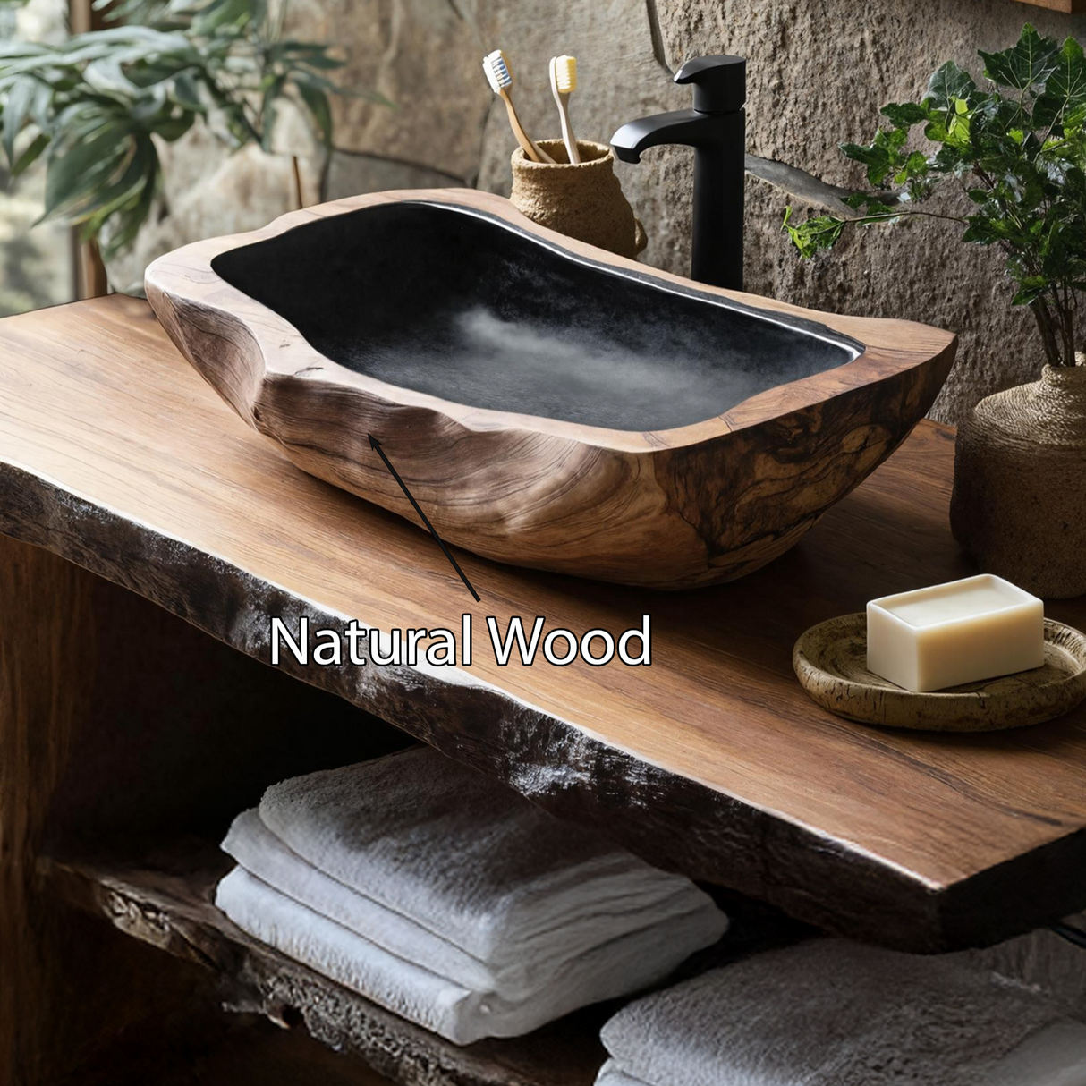 Farmhouse Rustic Wooden Vessel Sink For Home Bathroom