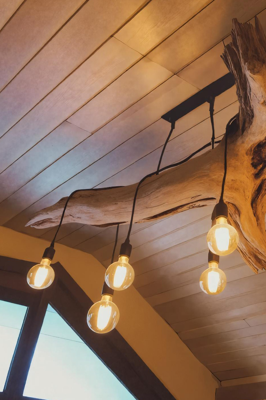 Rustic Log Chandelier With Edison Bulbs For Cabin Or Dining Room