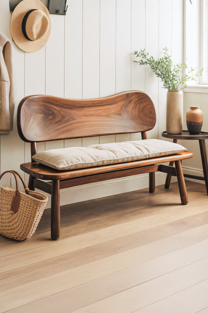 Modern Bench With Curved Backrest For Bedroom
