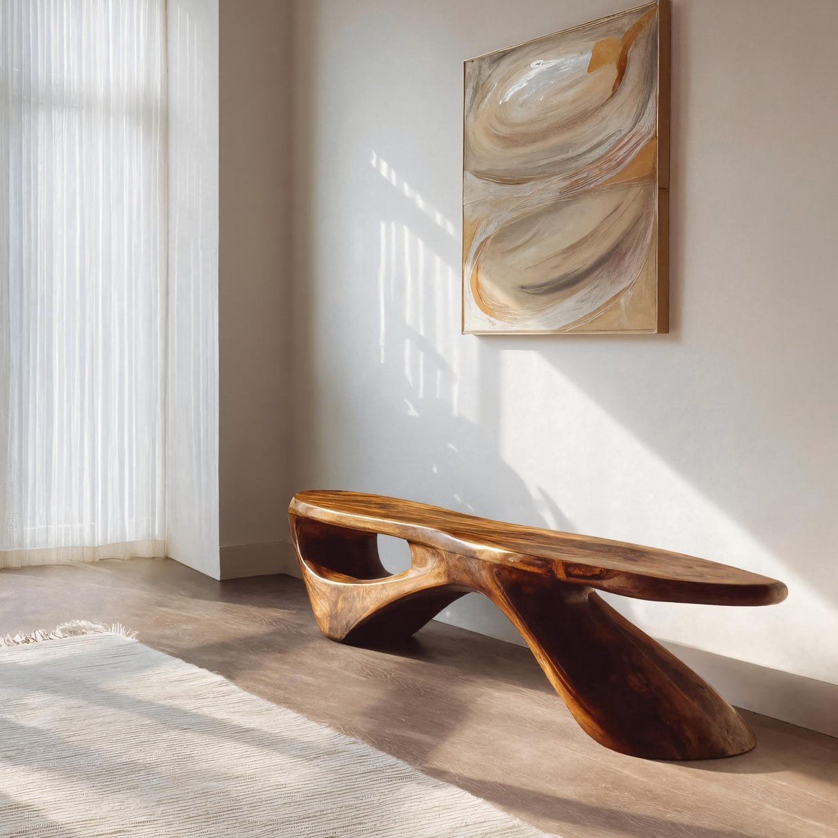 Sculptural Organic Bench For Entryway Or Living Room
