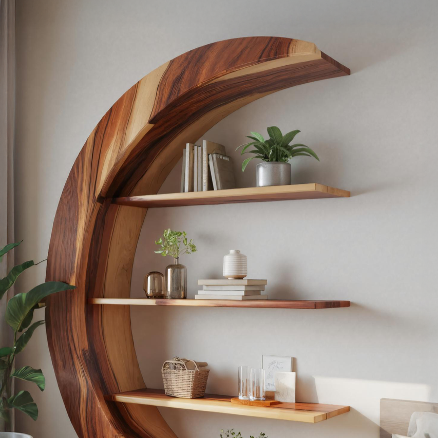 Modern Floating Moon Bookshelf For Living Room Or Bedroom