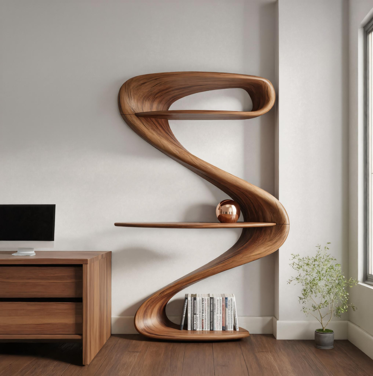 Modern Wave Bookshelf For Living Room Or Contemporary Interior