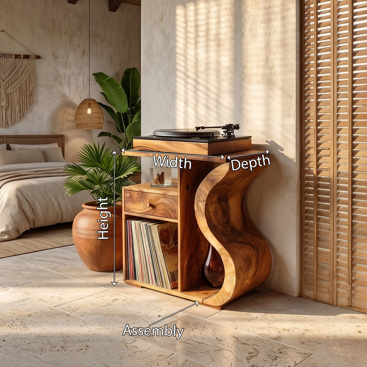Organic Wave Vinyl Record Cabinet Boho Retreat