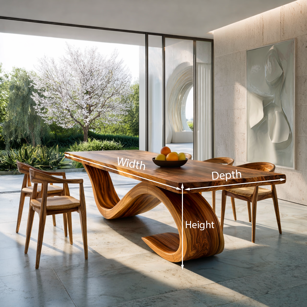 Modern Wooden Dining Table With Curved Base For Dining Area