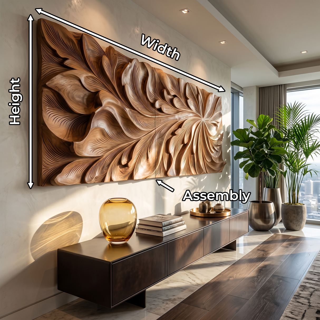 Luxury Wall Art With Floral Carving For Living Room