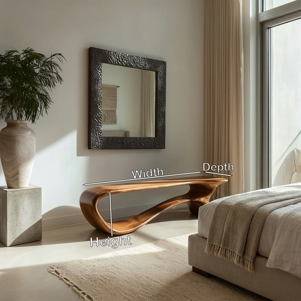 Minimalist Curved Natural Wood Bench For Living Room Decor