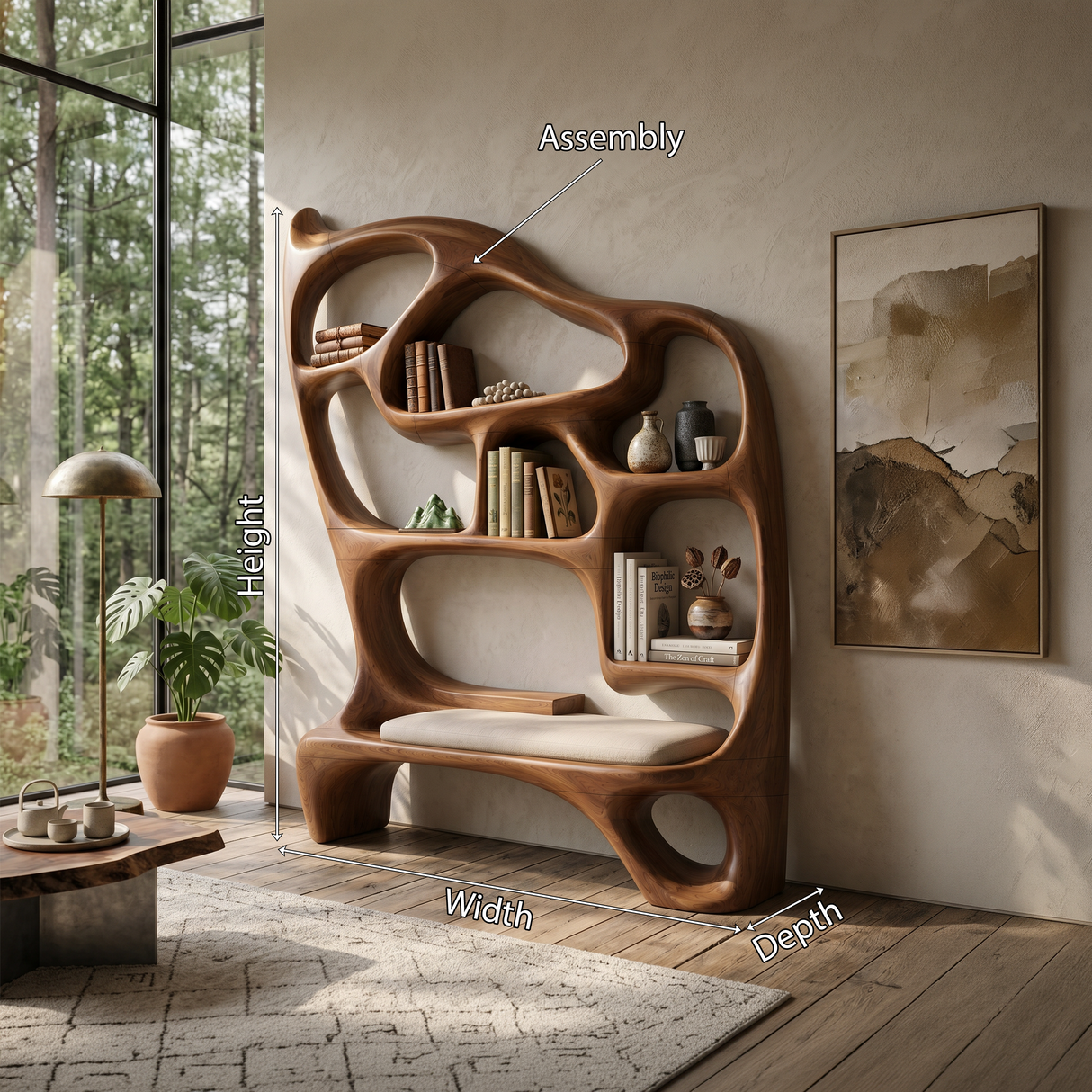 Mid Century Display Bookshelf For Open Living Area