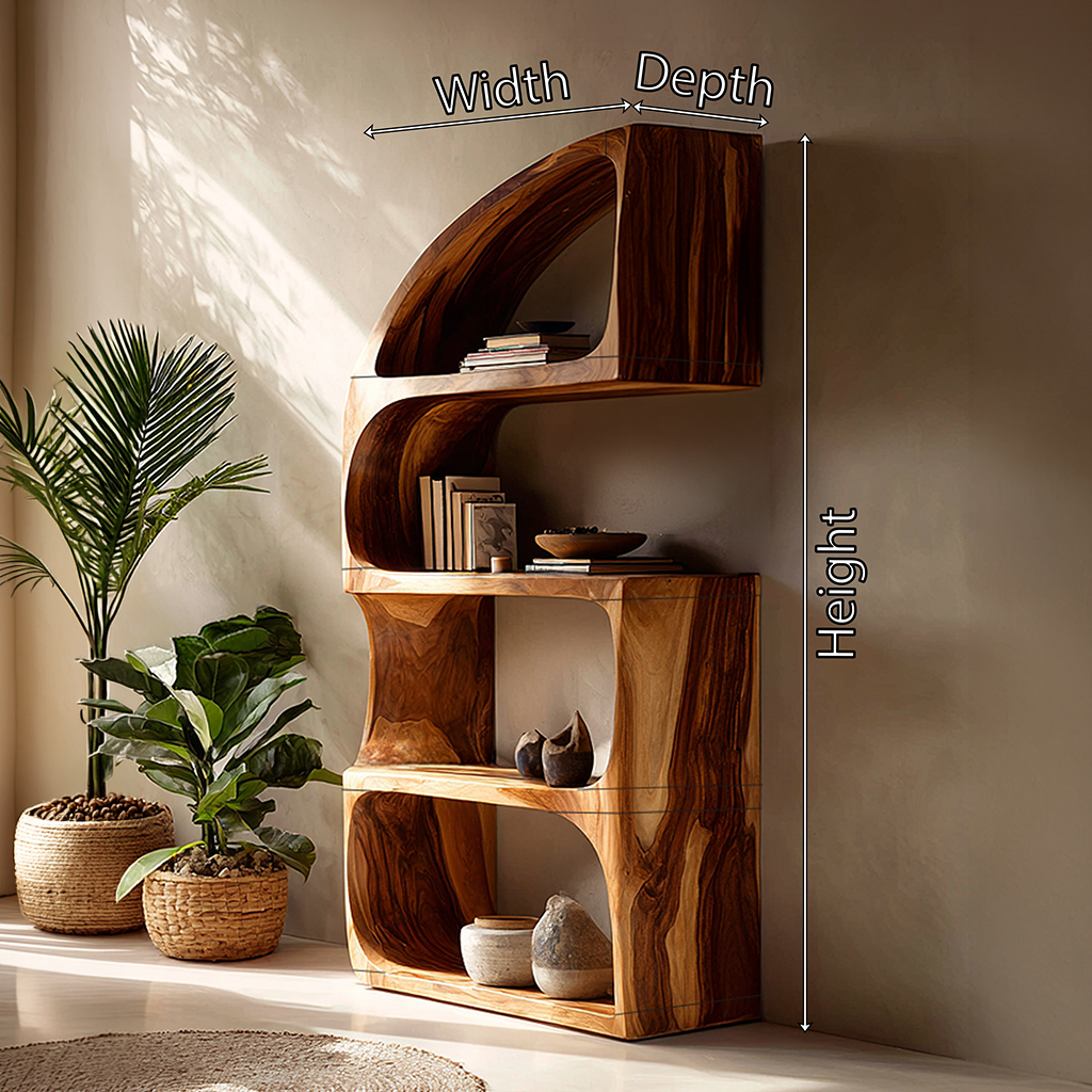 Rustic Farmhouse Curved Bookshelf Bedroom Corner Storage