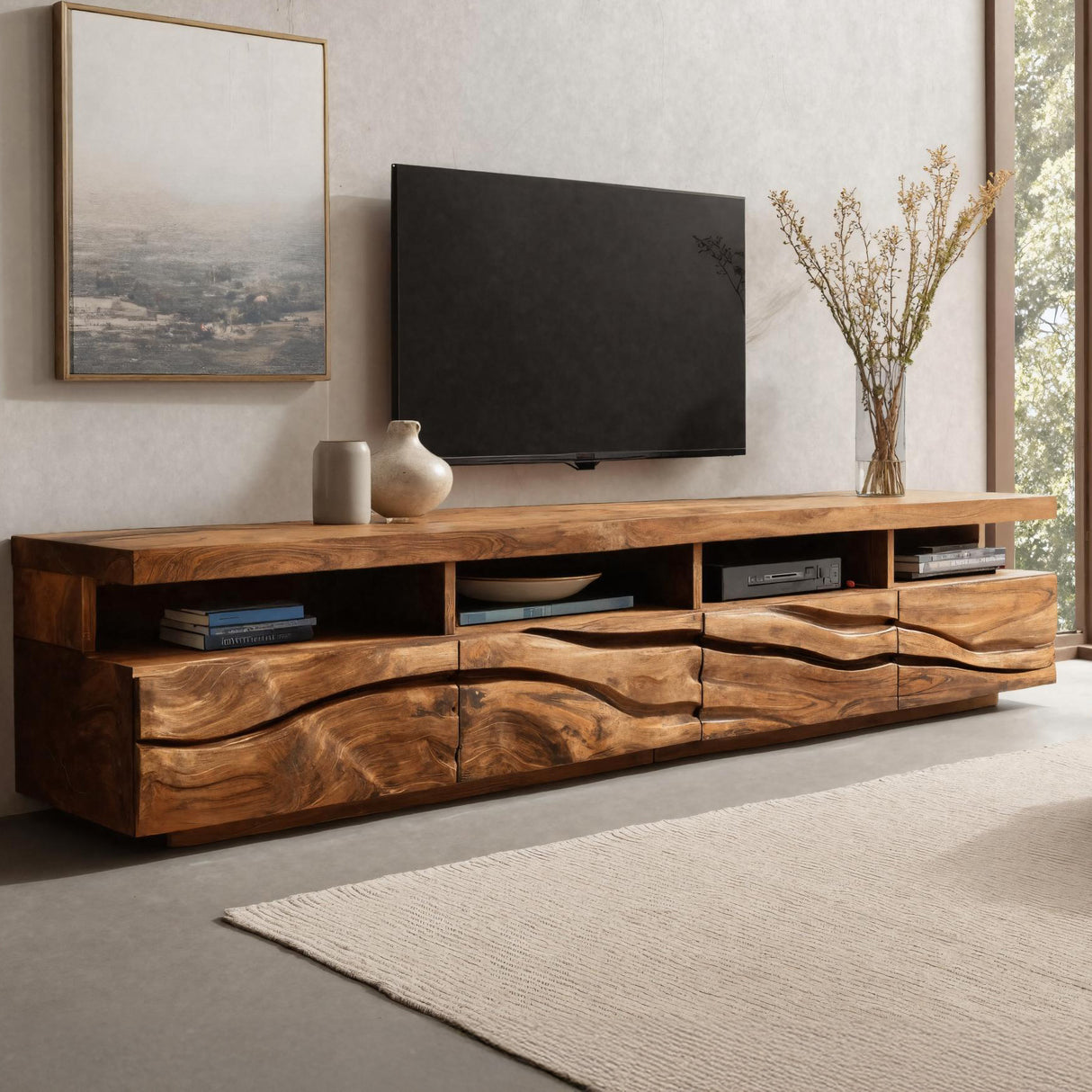 Handcrafted Media Cabinet Console For Living Room