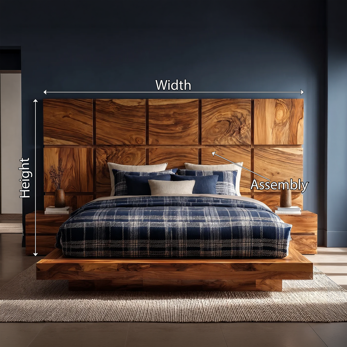 Minimal Grid Wood Headboard For Dark Contemporary Bedroom