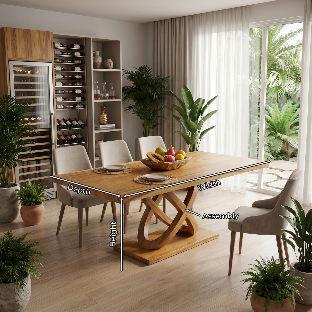 Light Wood Gathering Table For Tropical Dining Room