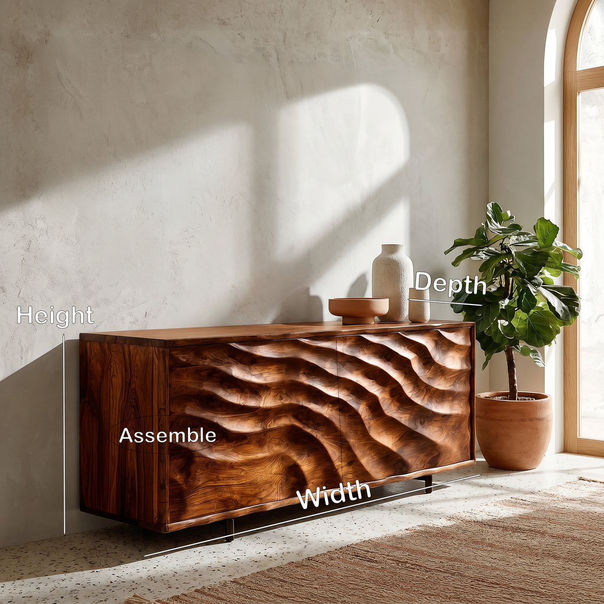 Contemporary Wooden Sideboard With Carved Doors For Home Interior