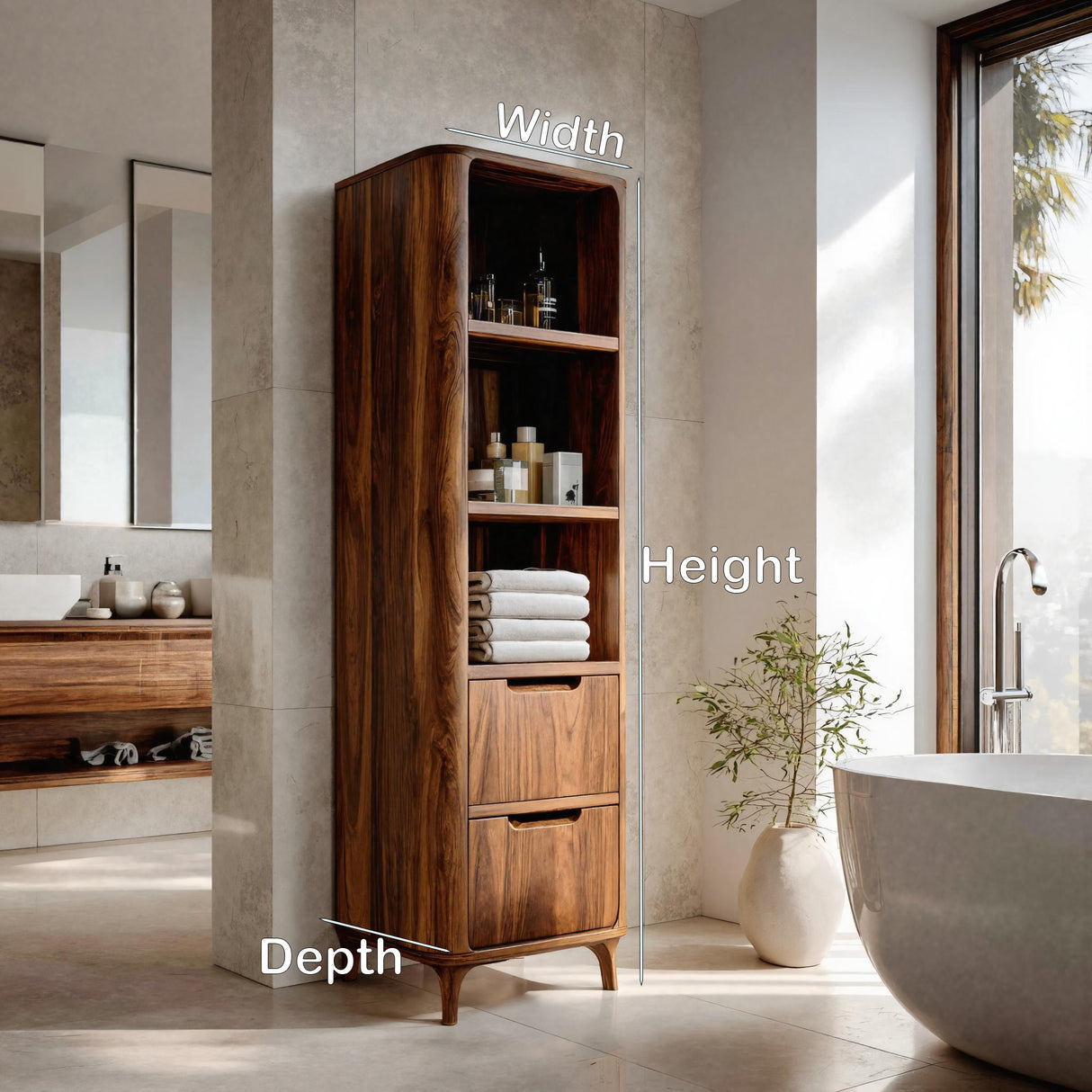 Tall Bathroom Cabinet With Five Tiers For Modern Bathroom