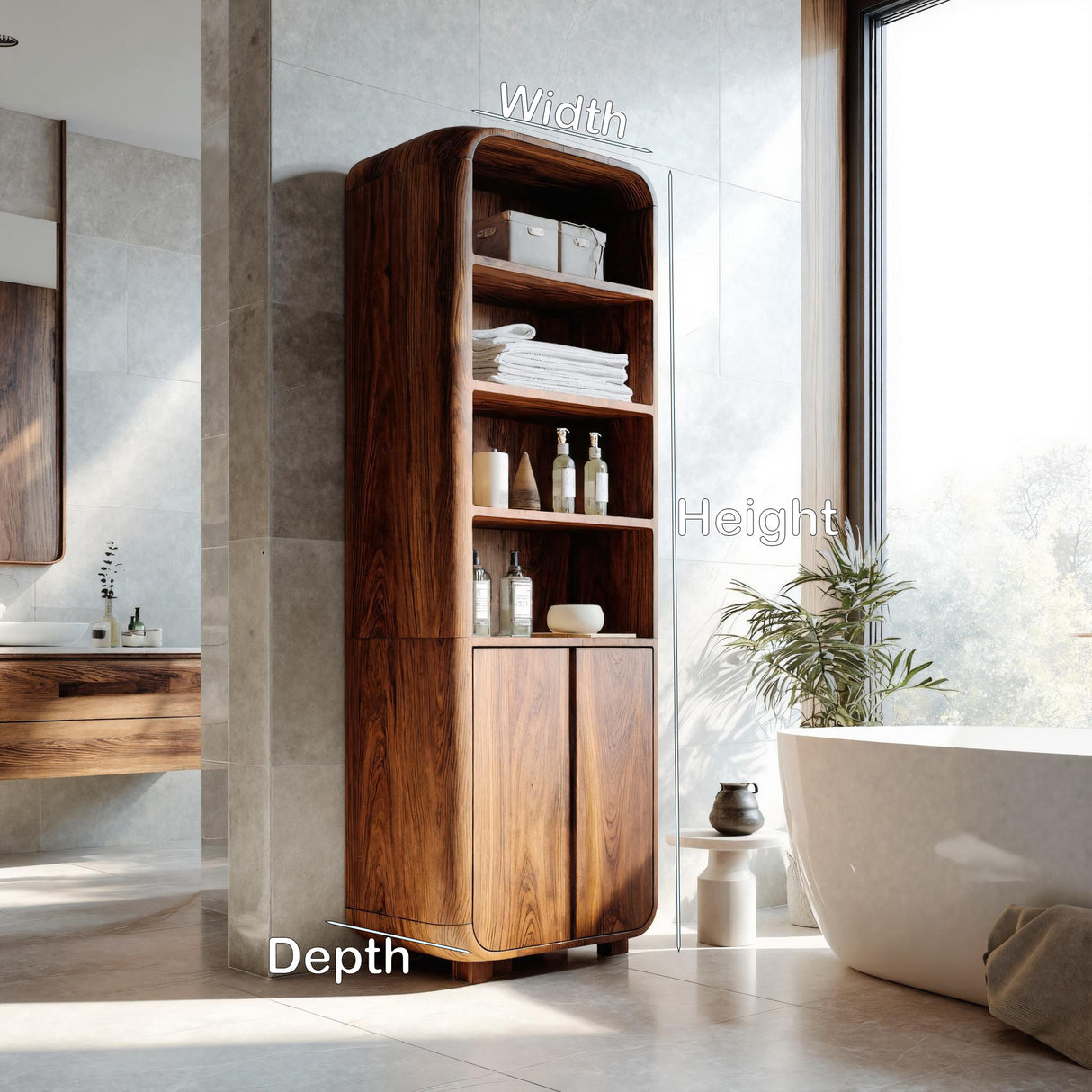 Modern Bathroom Cabinet With Rounded Edges For Spa Decor