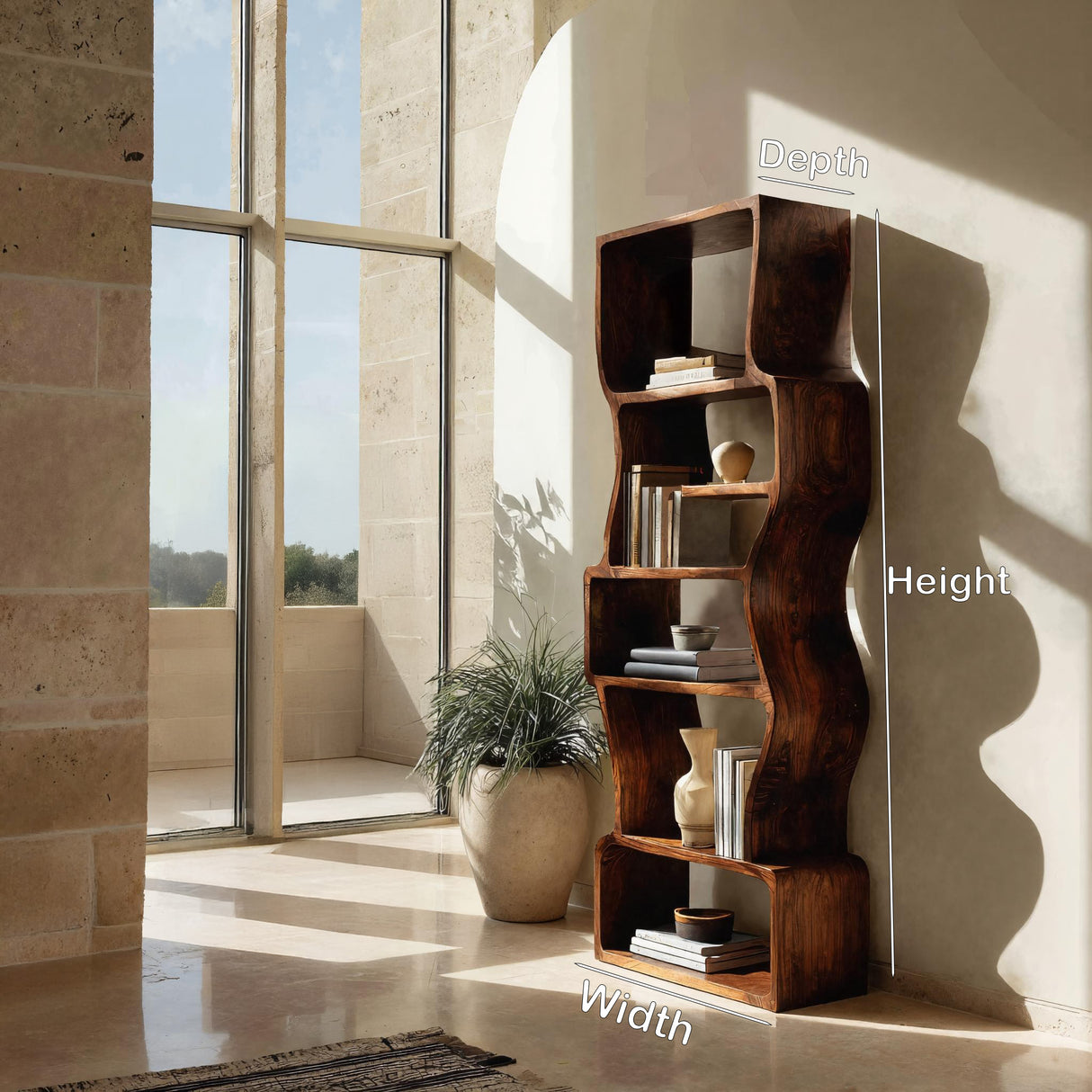 Organic Sculptural Wooden Bookcase For Modern Home