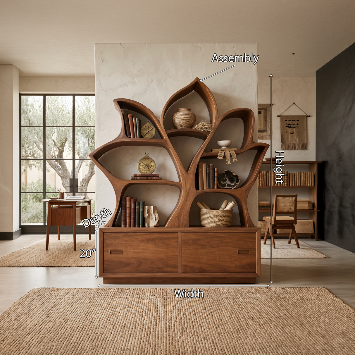 Mid Century Library Bookshelf For Contemporary Living Room
