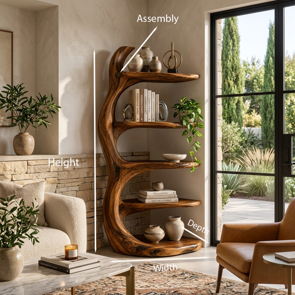 Modern Wooden Bookshelf Biomorphic For Luxury Living Room