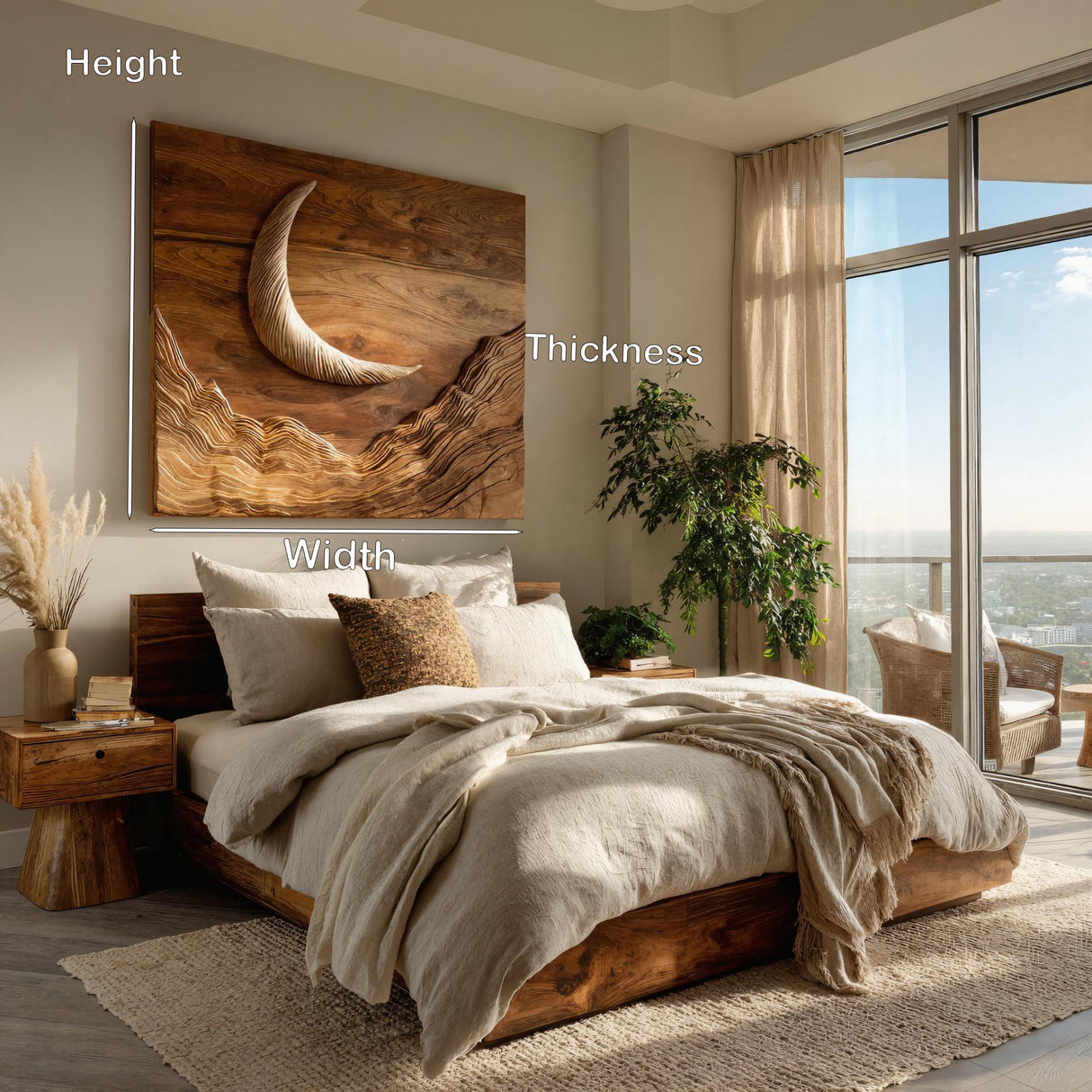 Minimalist Moon And Waves Wooden Wall Art For Home
