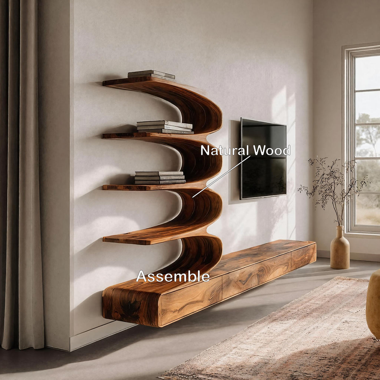 Minimalist Curved TV Console With Drawers For Living Design