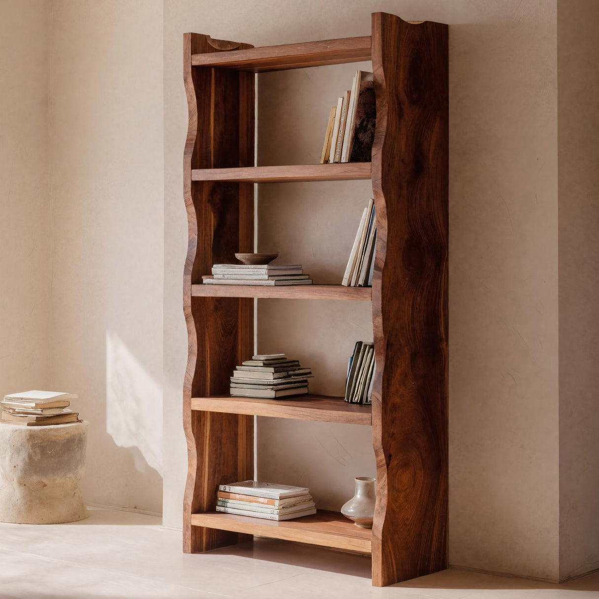 Modern Vertical Bookshelf With Natural Grain Design For Living