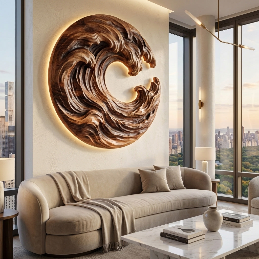 Organic Wooden Wave Wall Art For Wall Decor
