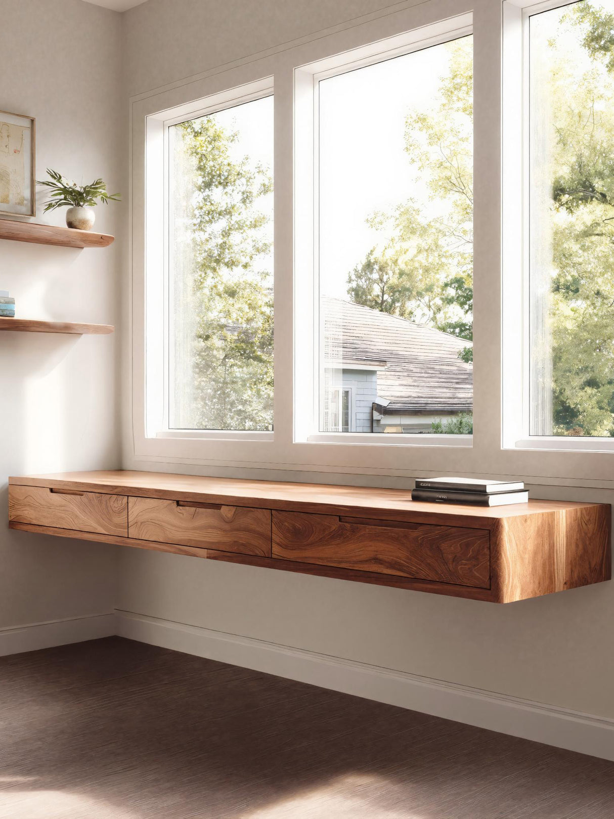 Modern Floating Desk With Drawers For Home Office