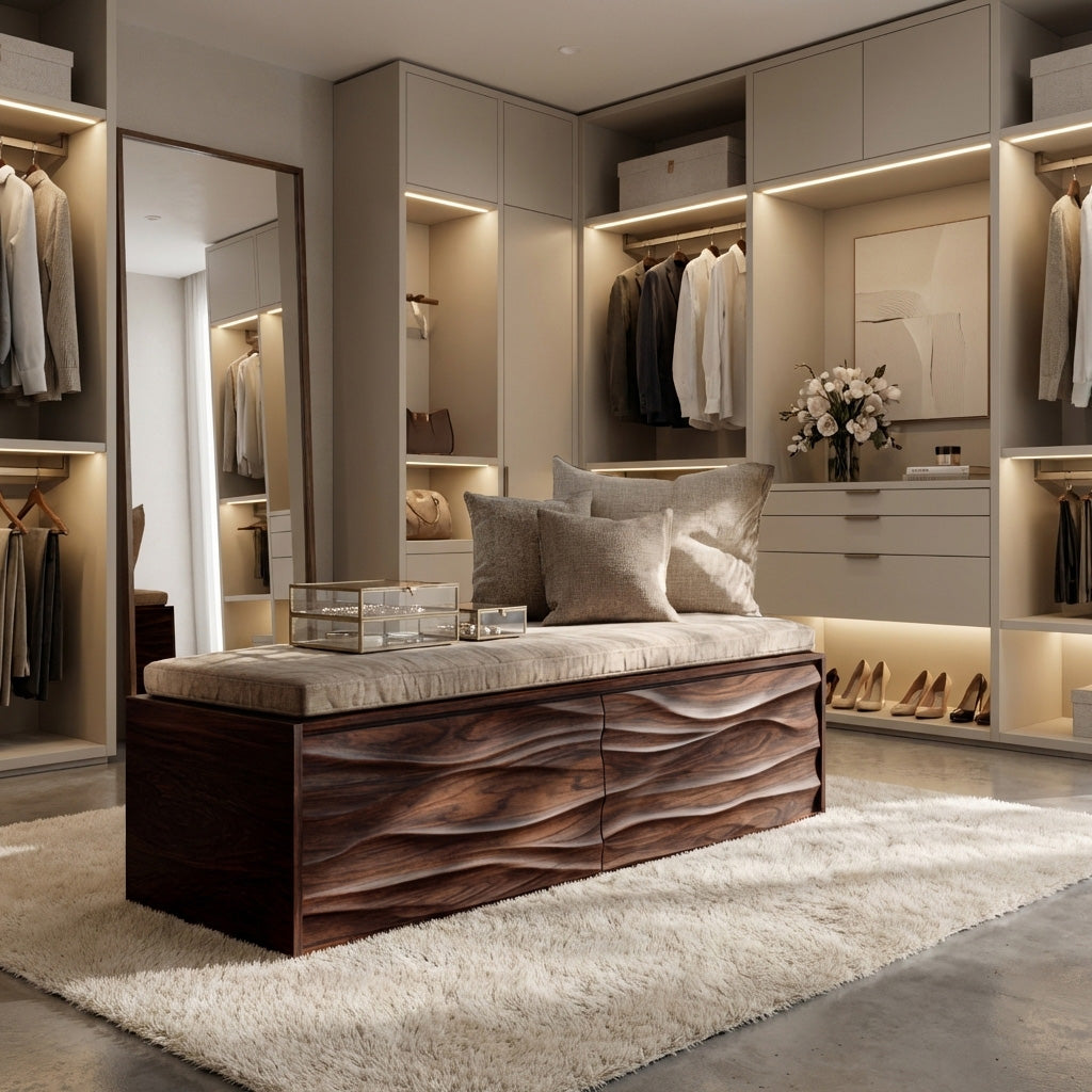 Organic Carved Storage Bench For Home Styles