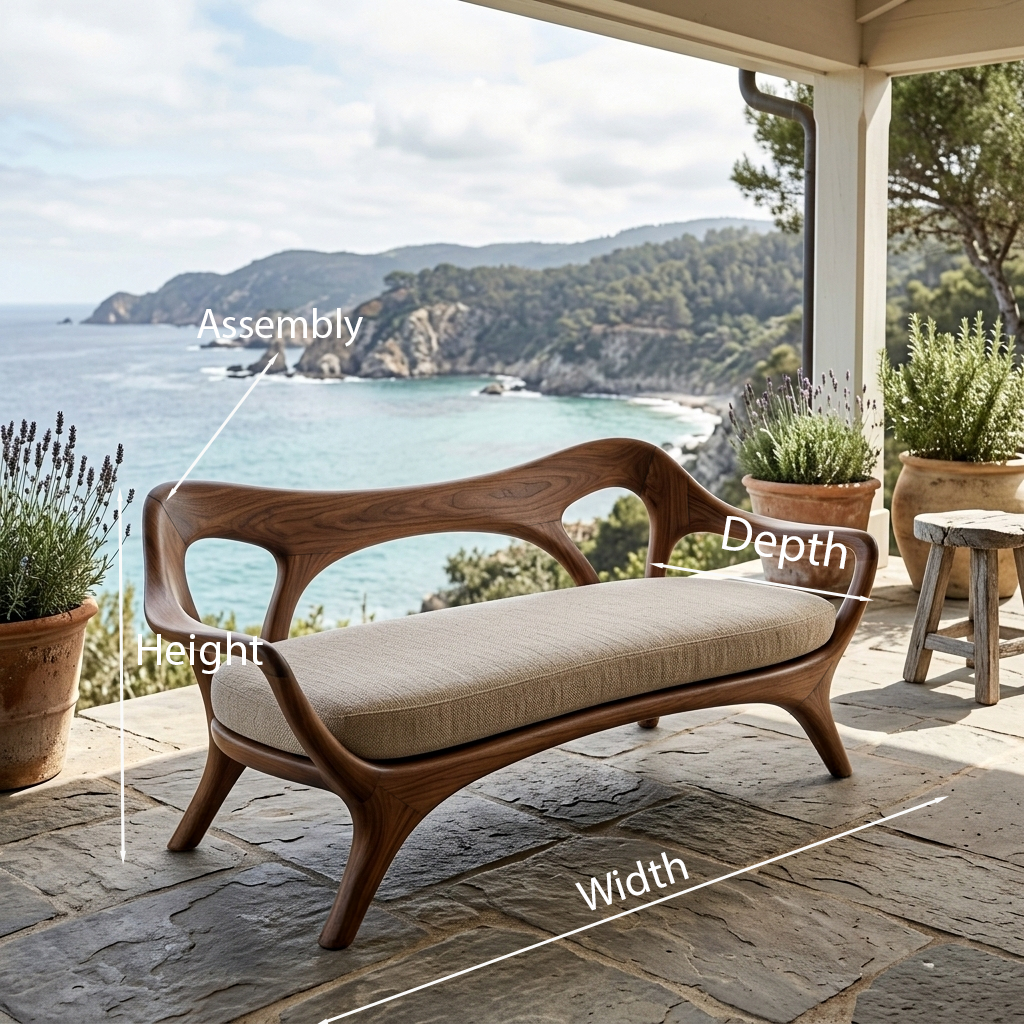 Statement Wooden Sofa With Curved Backrest For Living Decor