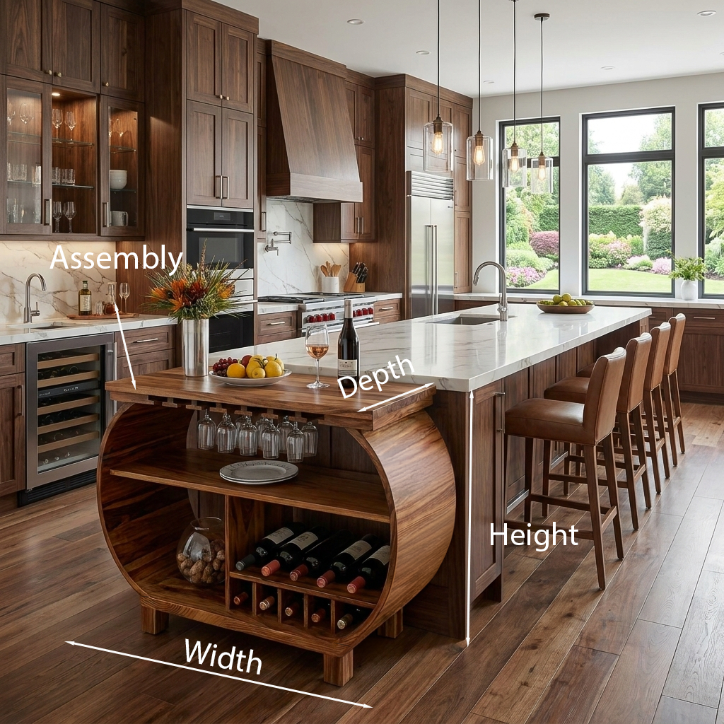 Modern Wooden Bar Cabinet With Glass Holder For Kitchen Island