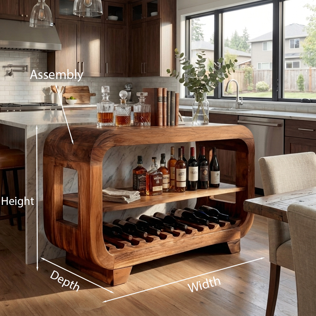 Modern Wine Cabinet With Rounded Edges For Dining Island