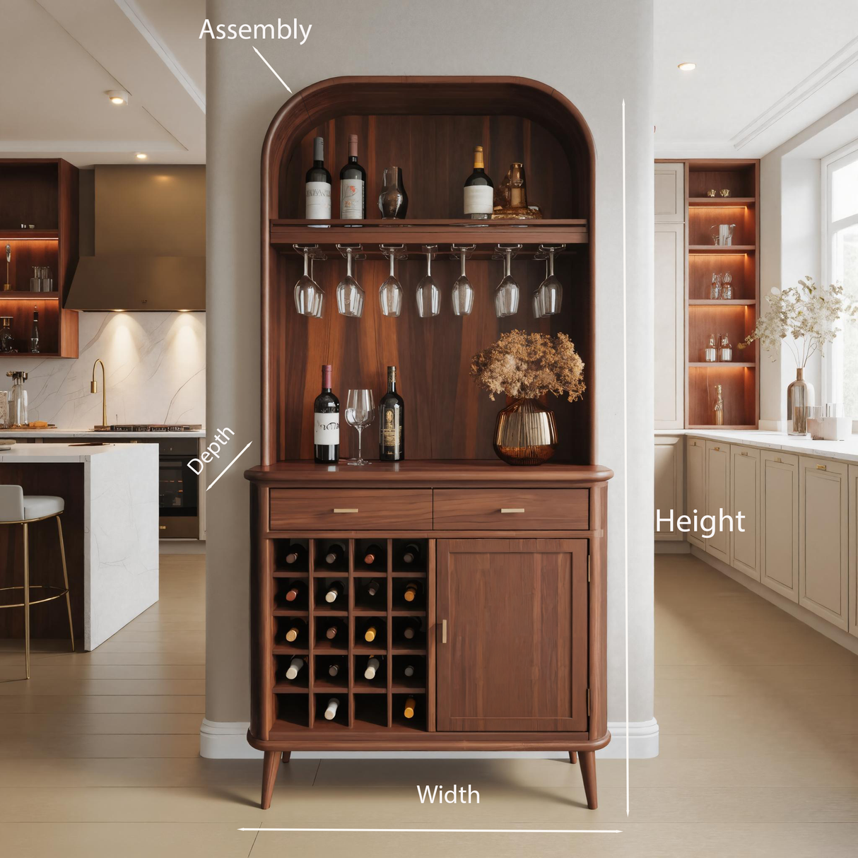 Mid Century Arched Wine Cabinet For Kitchen