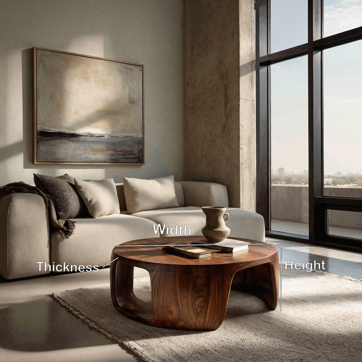 Minimal Wood Round Coffee Table With Sculptural Form For Home