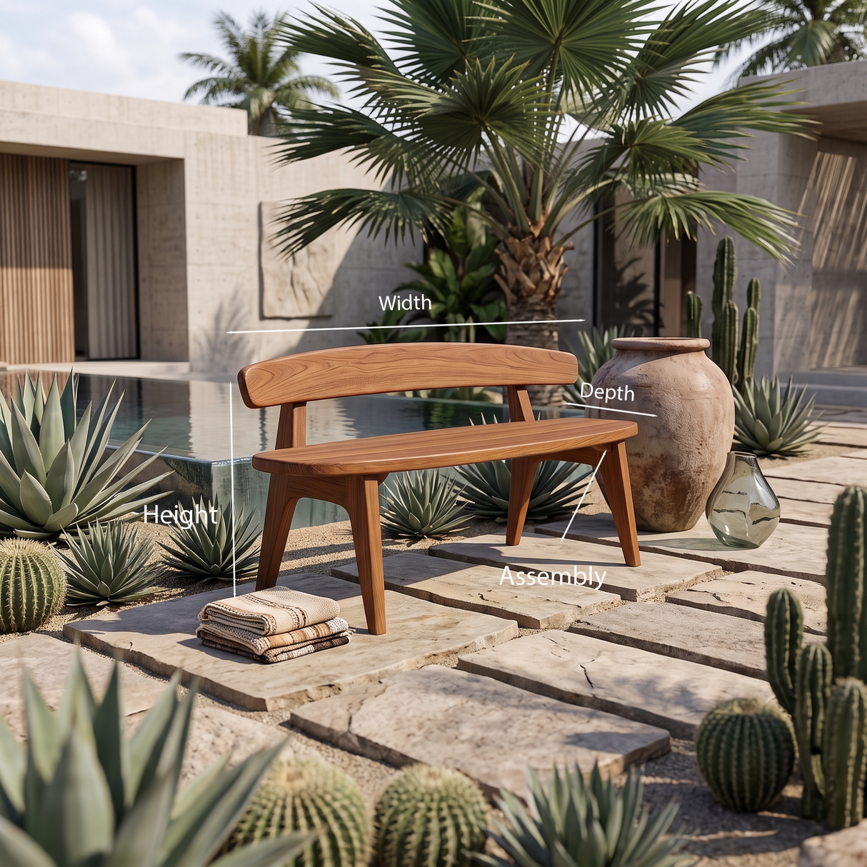 Organic Outdoor Bench With Curved Backrest For Patio