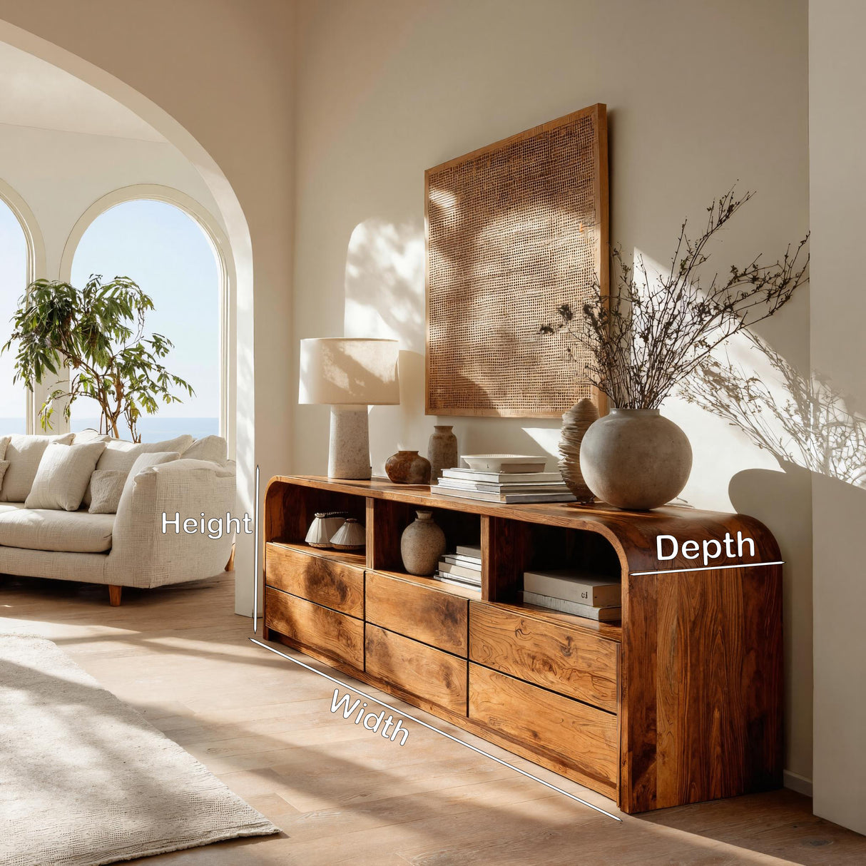 Modern Natural Wood Sideboard With Open Shelf For Home