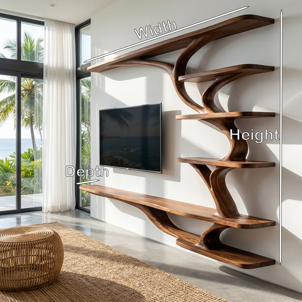 Modern Wood Wall Mounted TV Shelf For Home Style