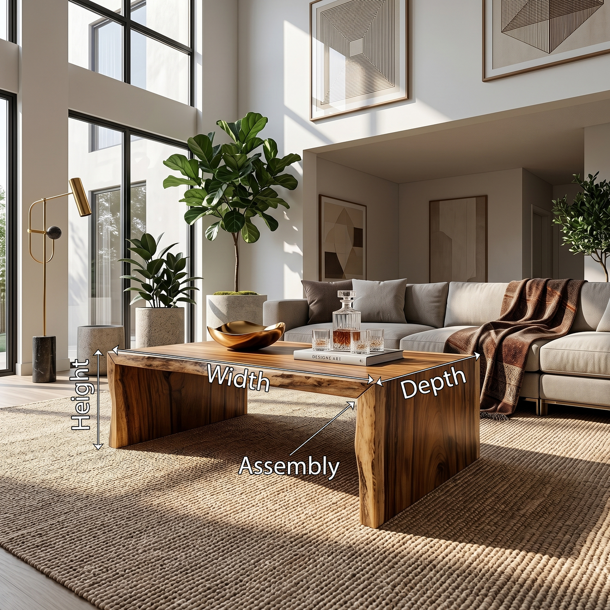Minimalist Wood Coffee Table For High Ceiling Room